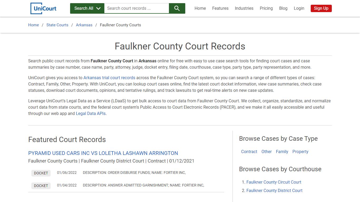 Faulkner County Court Records | Arkansas | UniCourt